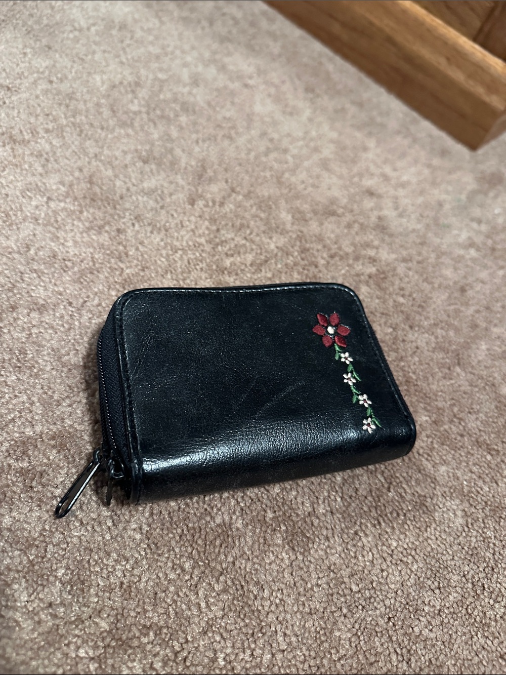 Black Floral Zip Wallet - Women Accessories